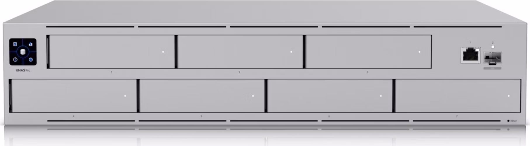 Ubiquiti 2U rack-mount NAS with (7) 2.5/3.5" drive bays and 10 Gbps performance designed for large-scale file storage an