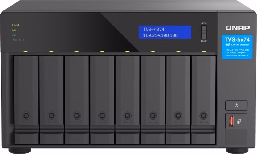 QNAP TVS-h874-i5-32G (6core 4,4GHz, ZFS, 32GB RAM, 8x SATA, 2x M.2 NVMe, 2x PCIe, 2x 2,5GbE, HDMI)
