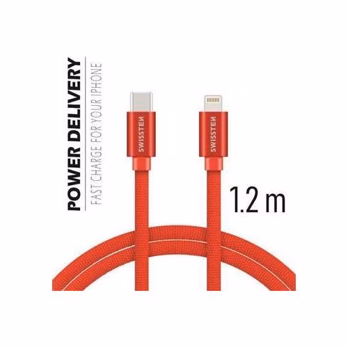 SWISSTEN DATA CABLE USB-C / LIGHTNING TEXTILE 1,2M RED