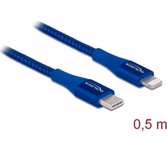 Delock Datový a nabíjecí kabel USB Type-C™ na Lightning™ pro iPhone™, iPad™ a iPod™ modrý 0,5 m MFi