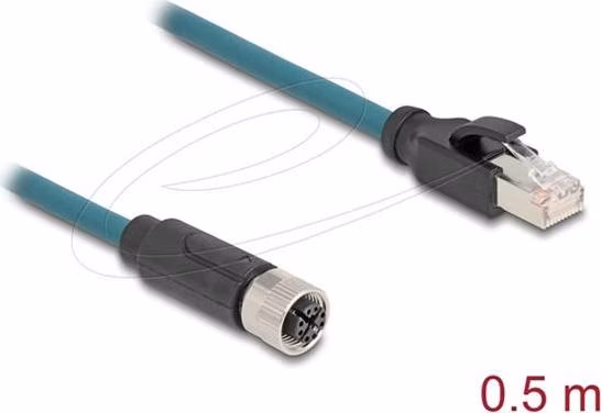 Delock M12 Adaptérový kabel, ze 8-pinové X-kódované zásuvky na samec RJ45, délky 50 cm