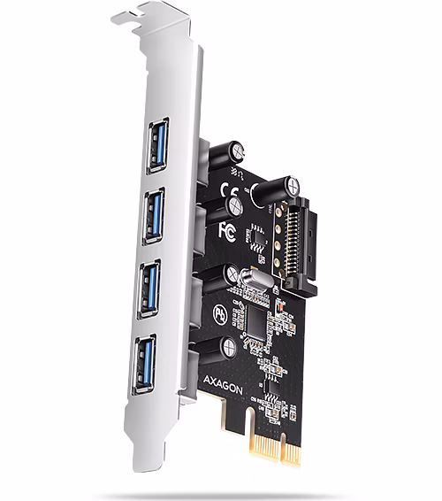 AXAGON PCEU-430RS, PCIe řadič, 4x USB 5Gbps port, SATA napájení, Renesas PD720201, SP
