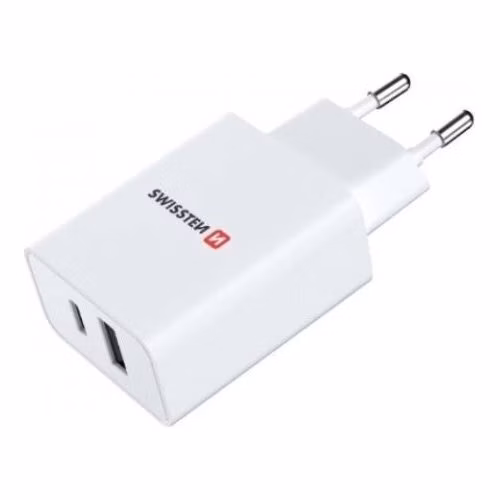 Swissten Síťový Adaptér 1x USB-C + 1x USB 2,1A 10,5W Bilý
