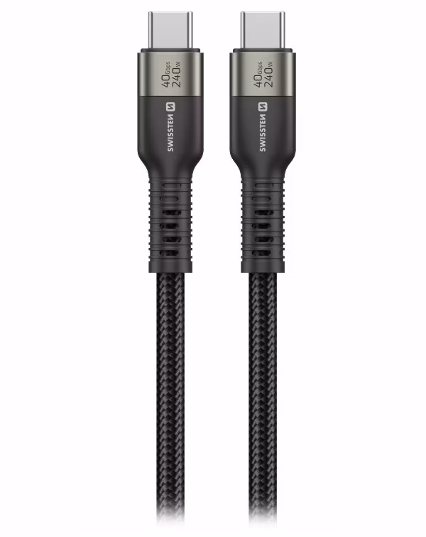 SWISSTEN DATOVÝ VIDEO KABEL USB 4.0, USB-C, 240W, 8K@60Hz, 40 Gb/s, TB3 &amp; TB4, 1,5 M ČERNÝ
