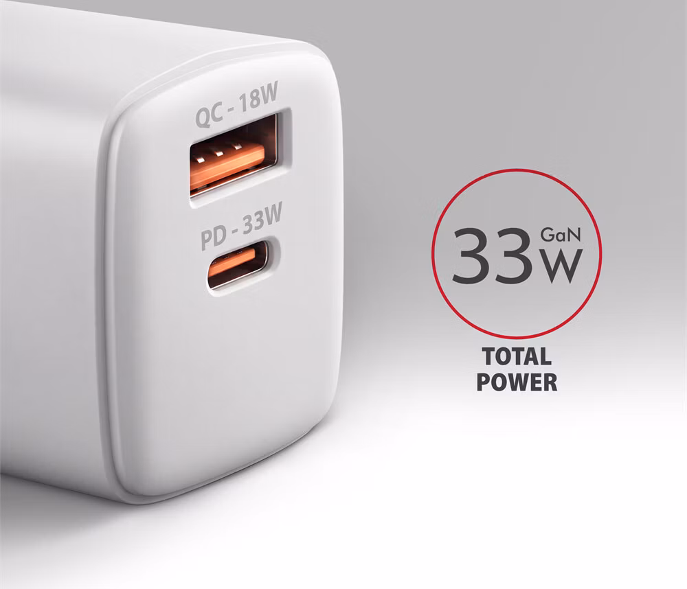 AXAGON ACU-PQ33W, GaN nabíjačka do siete 33W, USB-A+USB-C, PD3.0/PPS/QC4+/SFC2.0/Apple, biela