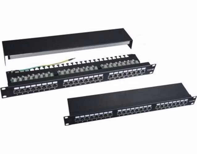 XtendLan Patch panel 19", 24 portů, stíněný, Cat5e, vyvazovák, dual, 2xAu