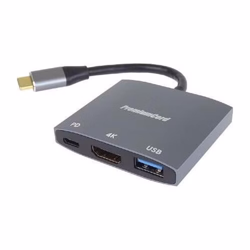PremiumCord adaptér USB-C na HDMI, USB3.0, PD, rozlišení 4K a FULL HD 1080p