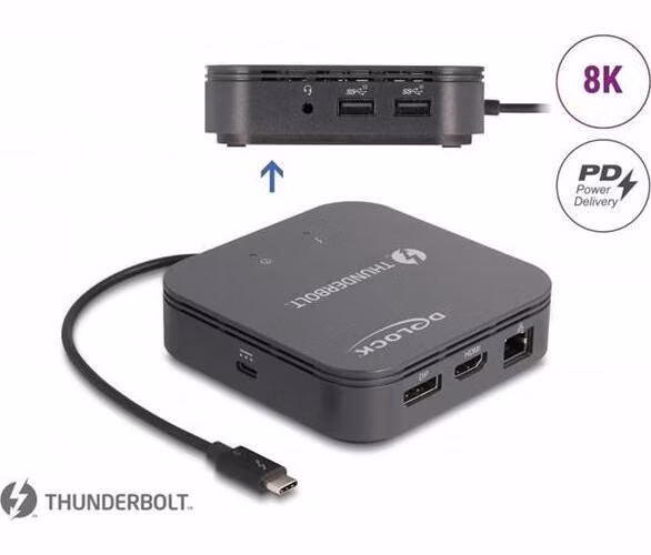 Delock Thunderbolt™ 3 Mini Dokovací stanice 8K - DisplayPort / HDMI / USB / LAN / Audio / PD 3.0