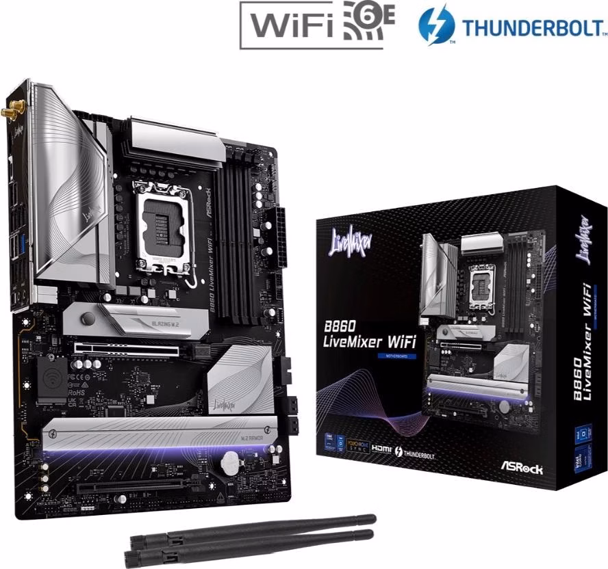 ASRock B860 LiveMixer WiFi / Intel B860 / LGA1851 / 4x DDR5 / 3x M.2 / HDMI / Thunderbolt 4 / WiFi / ATX