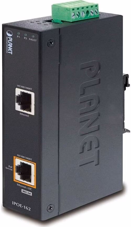 Planet IPOE-162 PoE injektor IEEE802.3at, 30W, Gigabit, DIN, IP30, -40~75°C, 12-48VDC