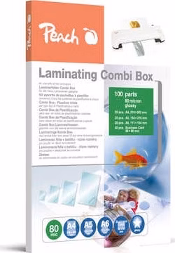 PEACH laminovací Combi Box 100, lam. fólie 20ks A4, 20ks A5, 20ks A6, 40ks vizitka, 80 mic