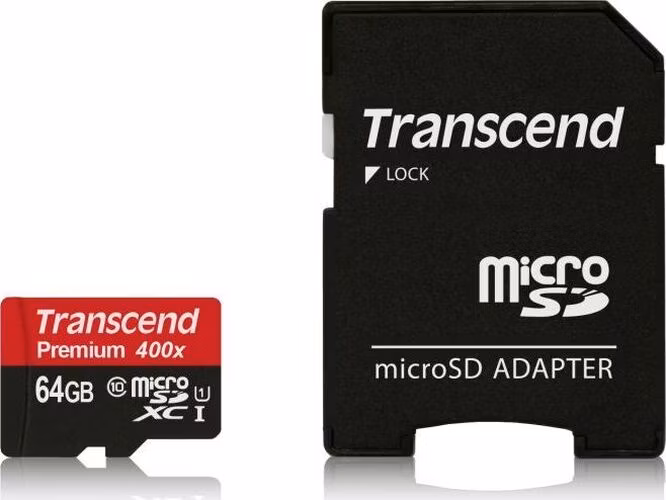 Transcend 64GB microSDXC UHS-I 400x Premium (Class 10) paměťová karta (s adaptérem)