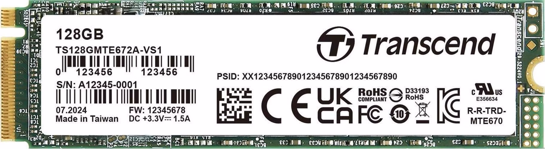 Transcend TS128GMTE672A-VS1 128GB, M 2 2280, PCIe Gen3x4, NVMe, 112-layer 3D NAND flash