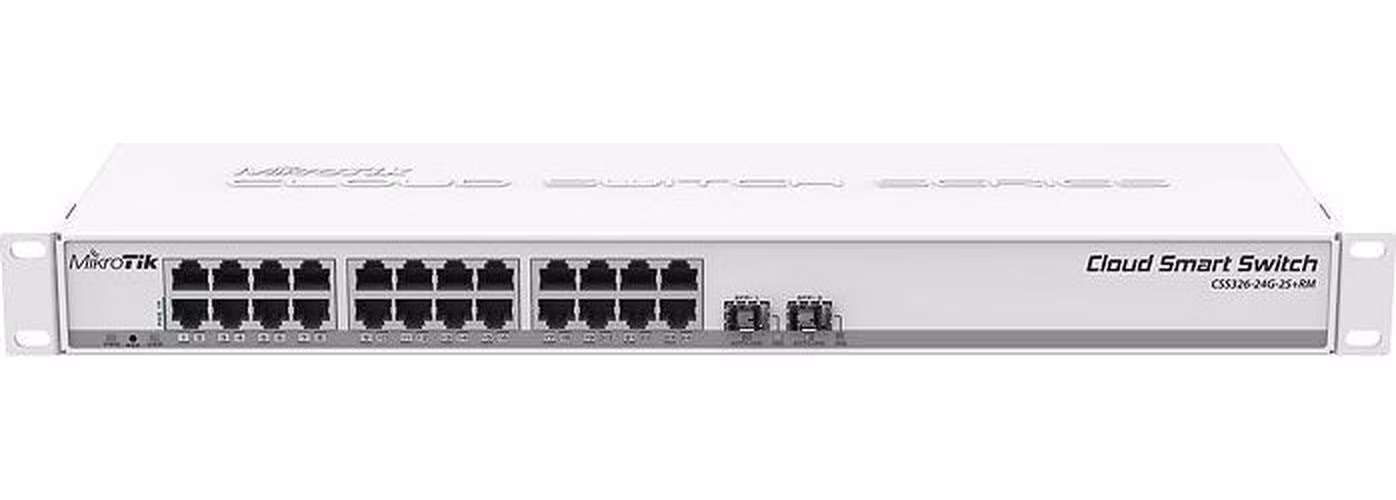 MikroTik Cloud Smart Switch CSS326-24G-2S+RM, 24 neblokovaných gigabitových.porty, 2xSFP+, prepínací čip Marvell DX, SwOS