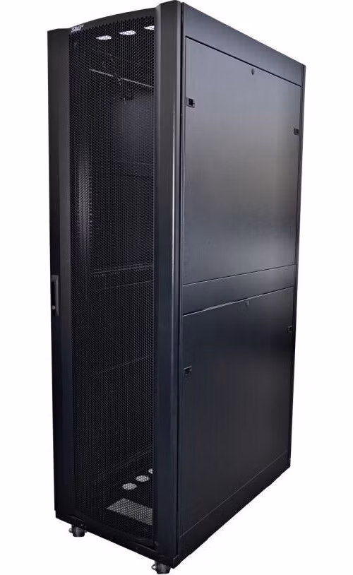 LEXI-Net 19" stojanový rozvaděč 42U 600x1000 rozebiratelný, kolečka, 1000kg, perforované dveře, černý