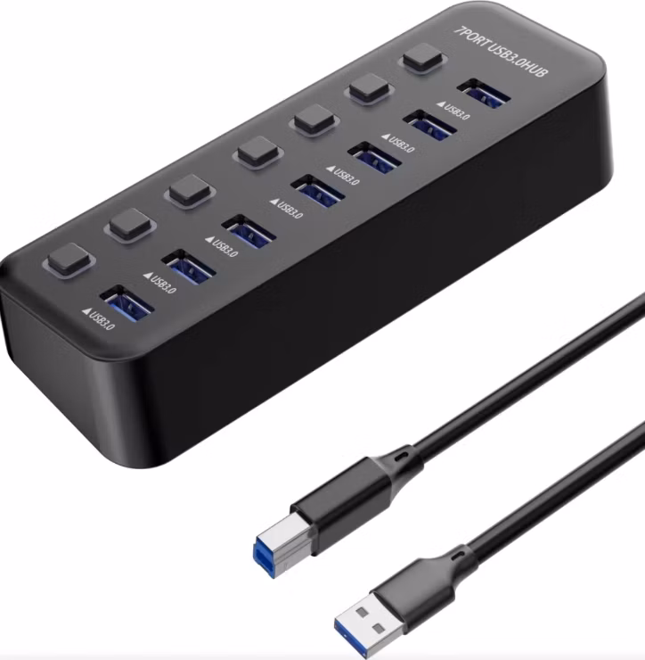 PremiumCord USB 3.2 Superspeed HUB 7-portový s vypínačmi portov