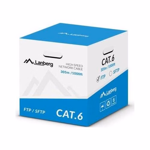 LANBERG FTP kabel CAT.6, Cu, délka 305m, šedý, CPR + Fluke passed, PVC