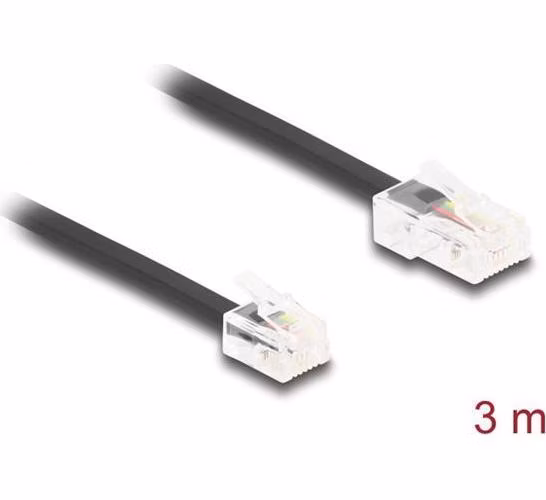 Delock Telefonní kabel RJ45, ze zástrčky na zástrčku RJ11, černý, 3 m