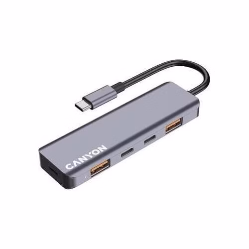 Canyon DS-18, USB-C Hub, 5 portov, 1x USB-C 5V DC nabíjanie, 2x USB-C, 10Gbps, 2xUSB 3.2 port, kompaktný