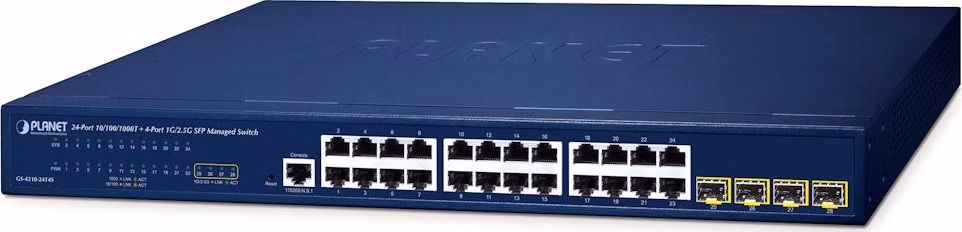 Planet GS-4210-24T4S L2 switch, 24x 1Gb, 4x 1G/2.5G SFP, QoS, fanless
