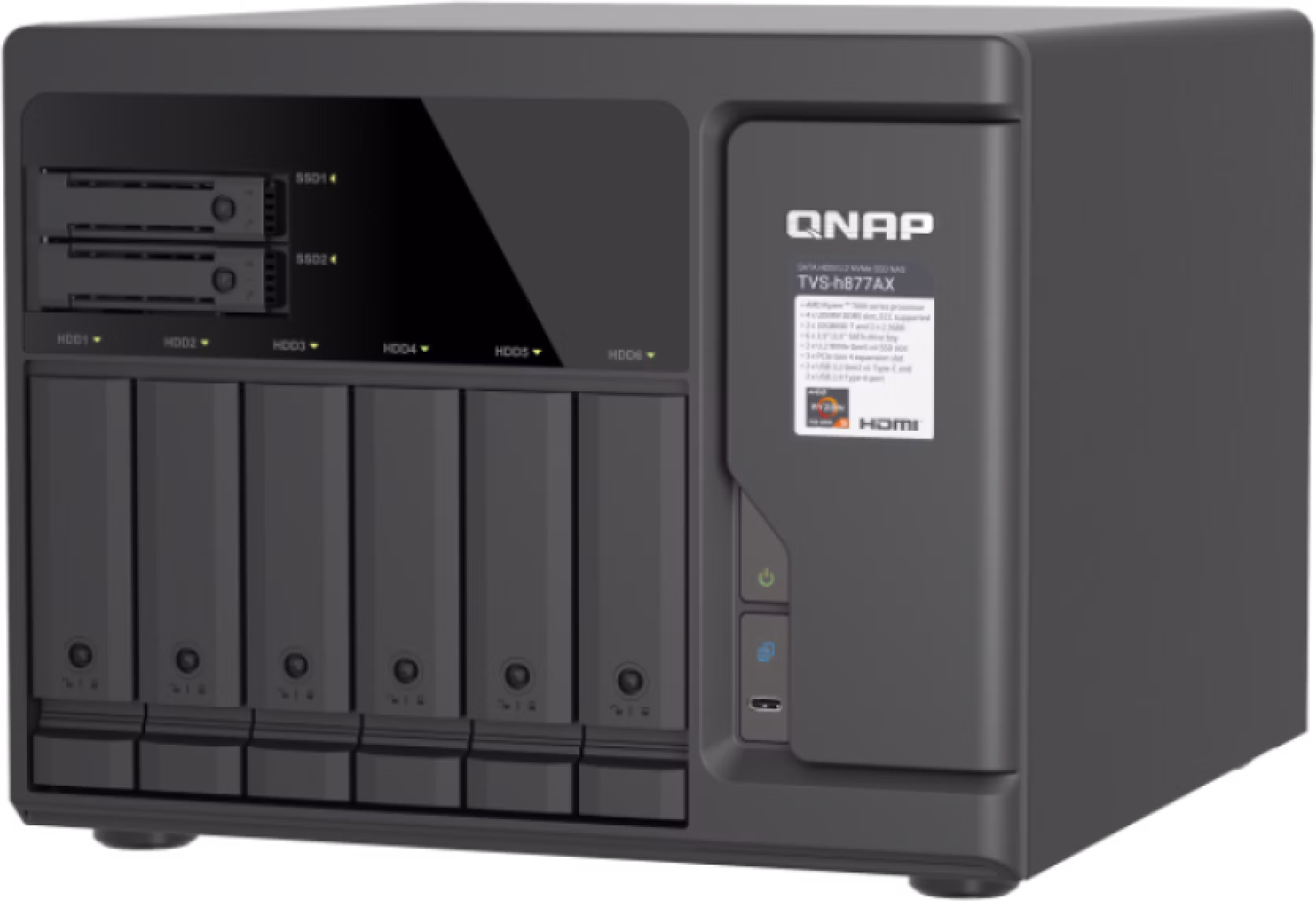 QNAP TVS-h877AX-R5-16G (AMD Ryzen 5, 16GB DDR5 RAM, 6x 3,5" + 4x 2,5", 3x PCIe, 2x 2,5GbE, 2x 10GbE)