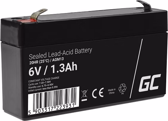 Green Cell AGM VRLA 6V 1.3Ah maintenance-free battery for the alarm system, cash register, toys