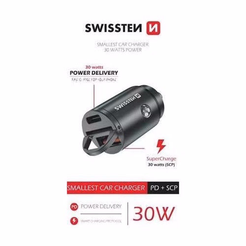 SWISSTEN CL ADAPTÉR POWER DELIVERY USB-C + SUPER CHARGE 3.0 30W NANO STRÍBRNÝ