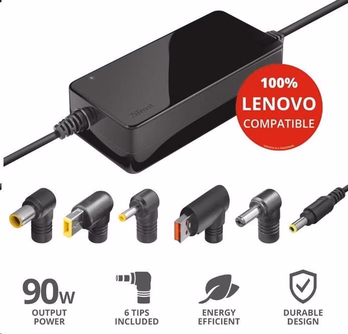 BAZAR - TRUST napájecí adaptér MAXO pro notebooky LENOVO 90W, vč. koncovek - Poškozený obal (Komplet)