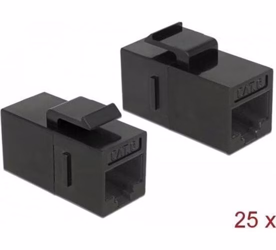 Delock Keystone Modul RJ45 jack > RJ45 jack Cat.6 UTP černý 25 ks