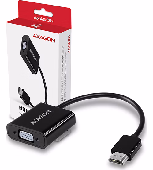 AXAGON RVH-VGAN, HDMI -> VGA AKTIVNÍ redukce / adaptér, FullHD, audio výstup, micro USB nap. konektor