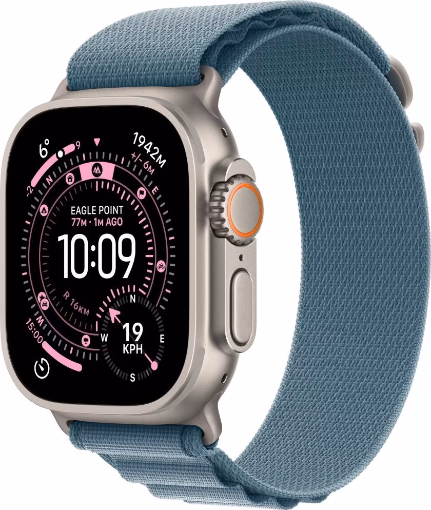 Apple Watch Ultra 3 49mm Přírodní titan se světle modrým alpským tahem - L