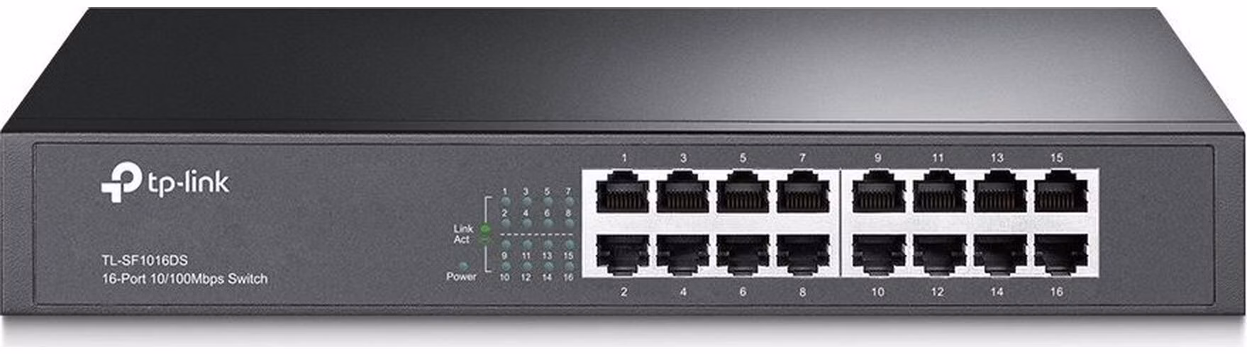 16-Port 10/100 Mbps Switch PORT: 16× 10/100 Mbps RJ45 Ports SPEC: 1U 13-inch Rack-mountable Steel Case FEATURE: Plug and
