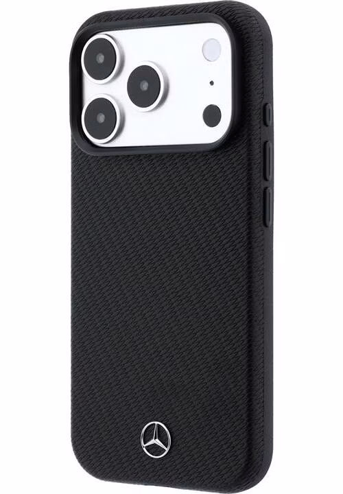 Mercedes PU Leather Wood Semi Wrap MagSafe iPhone 18 Pro Max čierny
