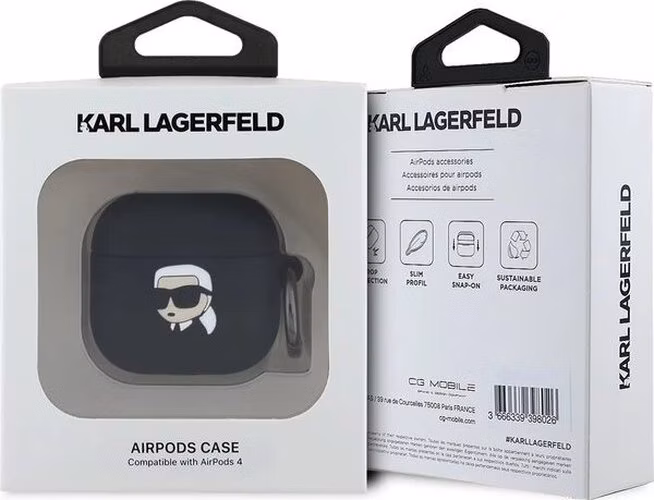 Karl Lagerfeld 3D Logo NFT Karl Head Silikonové Púzdro pre AirPods 4 čierne