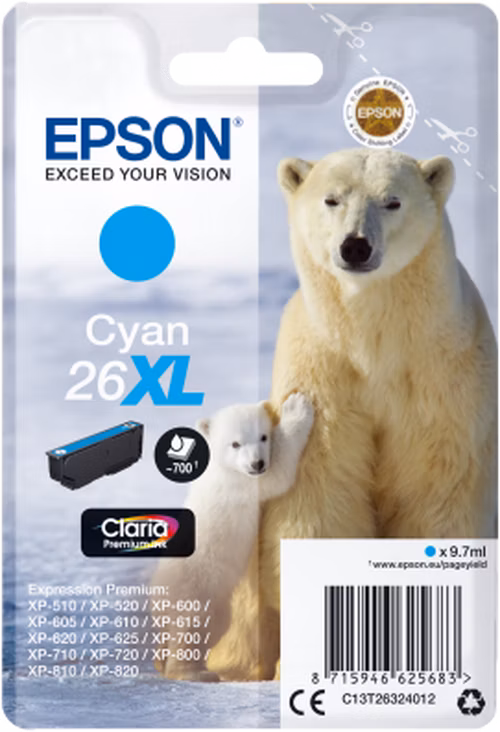 EPSON cartridge T2632 cyan (lední medvěd) XL