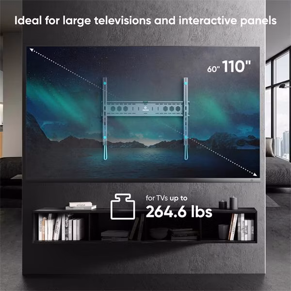 ONKRON pevný TV držiak na stenu pre 60 až 110-palcové LED TV, 120 kg, čierny,VESA: min 200x200 - max  800x600