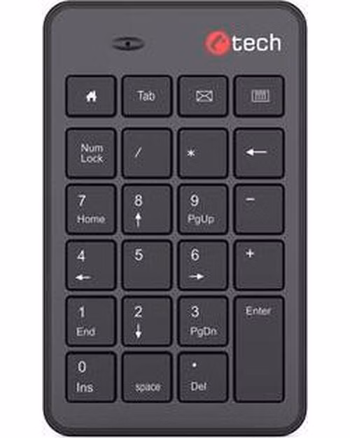 C-TECH klávesnice KBN-02W, bezdrátová, numerická, 23 kláves, USB slim black