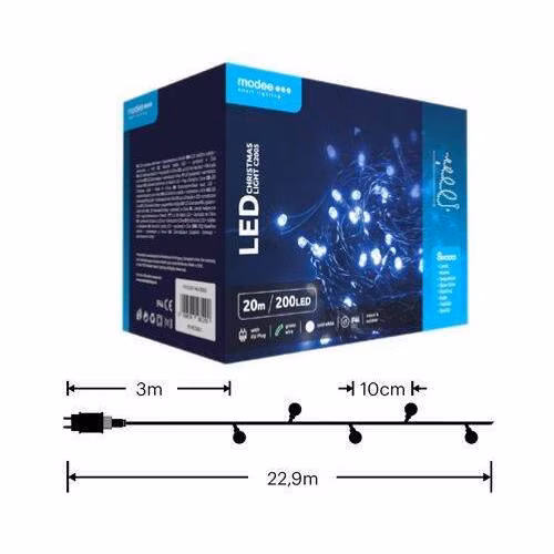 Modee ML-C2005 200LED 20m vánoční řetěz , studená 8 programů IP44