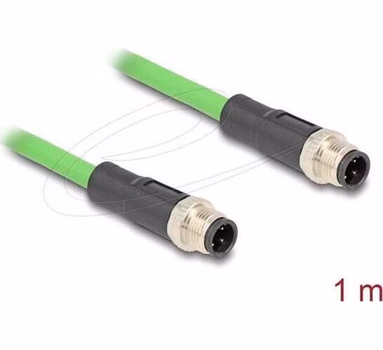 Delock Kabel M12, D-kódovaný, 4 pin, ze zástrčkového na zástrčkového konektor, PUR (TPU), 1 m