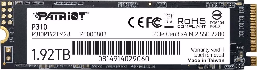 PATRIOT P310 1,92TB SSD / Interní / M.2 PCIe Gen3 x4 NVMe 1.3 / 2280