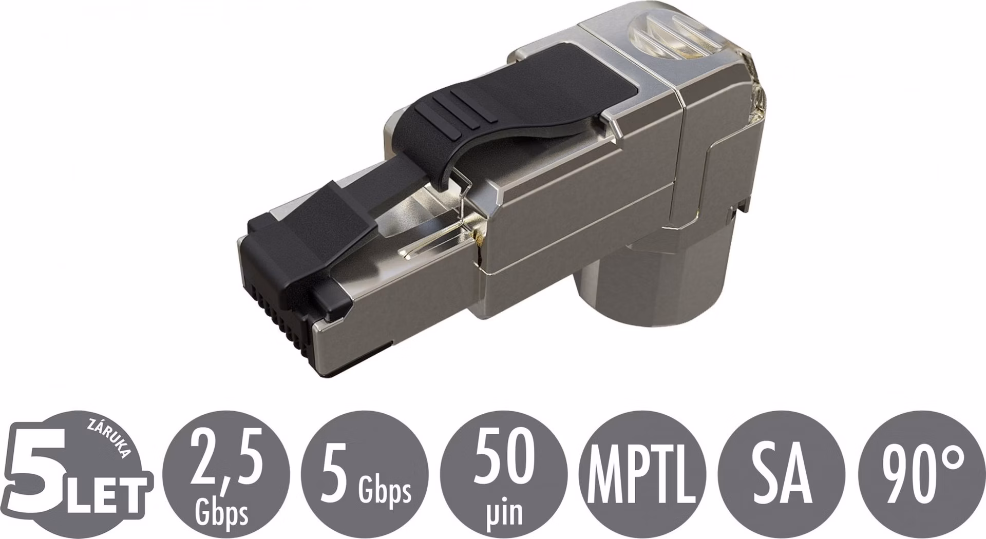 Konektor MPTL 90° RJ45 CAT5E STP samorezný SXRJ45-5E-STP-BK-SA-U