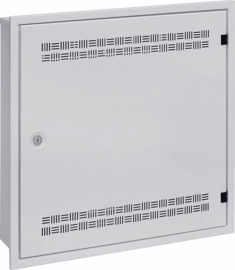 Solarix rozvaděč LC-18 do zdi s lištami 2U, 4U a 11U, 550x550 šedá RAL7035 s rámečkem k zazdění LC-18-55-15-W-G