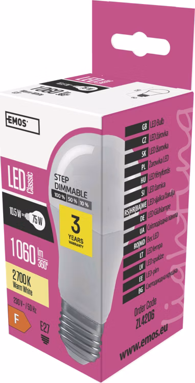 EMOS LED CLS A60 3×DIMM 10,5 W (75 W) 1060lm WW
