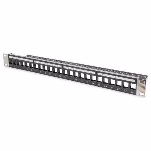 DIGITUS Modulární propojovací panel, stíněný 24 portů, Blank, 1U, Rack Mount, barevná černá průhledná pole štítků