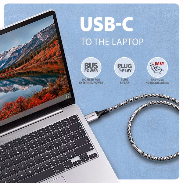 AXAGON ADE-CM15, USB-C Gigabit Ethernet adaptér s integrovaným sieťovým CAT6 káblom RJ-45 (1,5 m)