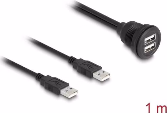 Delock Kabel USB 2.0, 2 x USB Typ-A zástrčky na 2 x USB Typ-A zásuvku, k vestavění, 1 m, černý