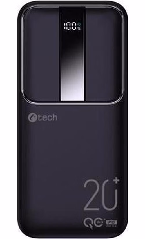 C-TECH Powerbanka 20000mAh, Li-Pol, 22,5W, USB-C/USB-A/micro USB/PD/Quick charge/display