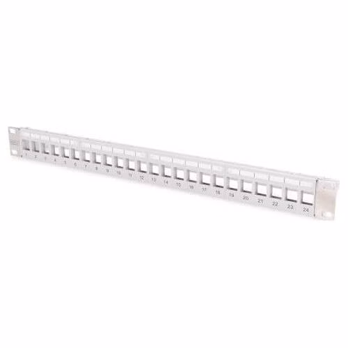 DIGITUS Modular Patch Panel, stíněný, 24 portů, 1U, Rack Mount, transp. štítek pole, šedáModular Patch Panel, stíněný, 24 portů, 1