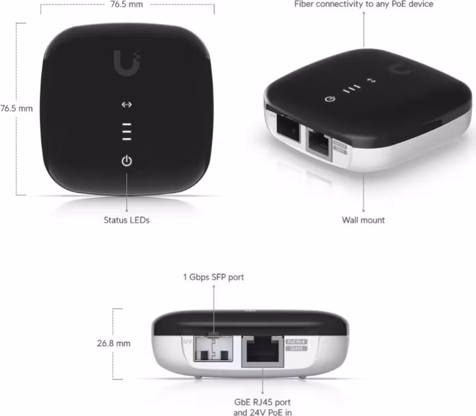 Ubiquiti Media Converter - Konvertor optika na ethernet, 1x SFP, 1x GbE, PoE 802.3af/ pasivní PoE 24V
