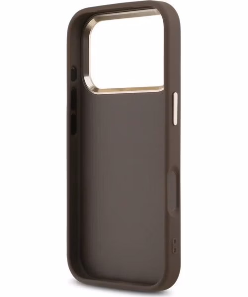 Guess PU Leather 4G Metal Logo Gold Frame kryt iPhone 17 Pro hnedý